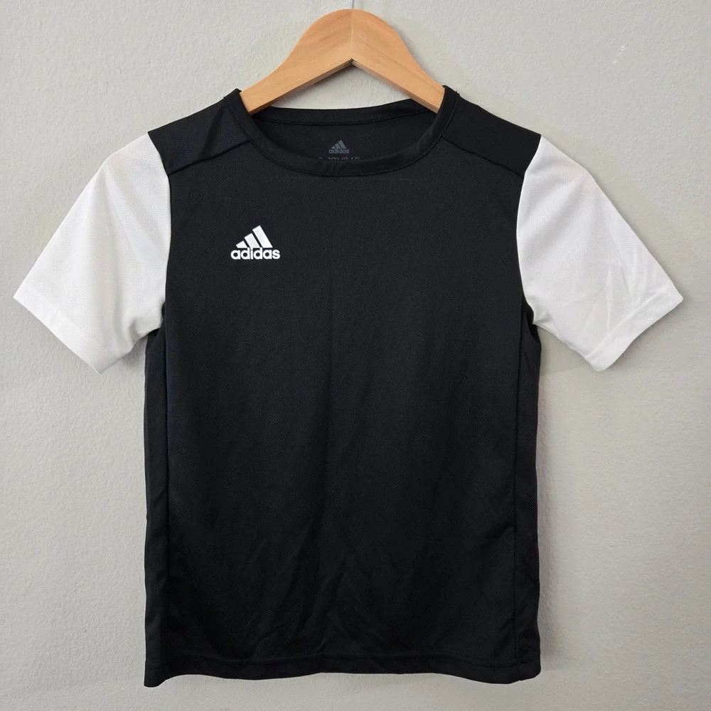 Adidas Shirt Kids Small 9-10Y Black White Aeroready Performance Soccer Tee Sport